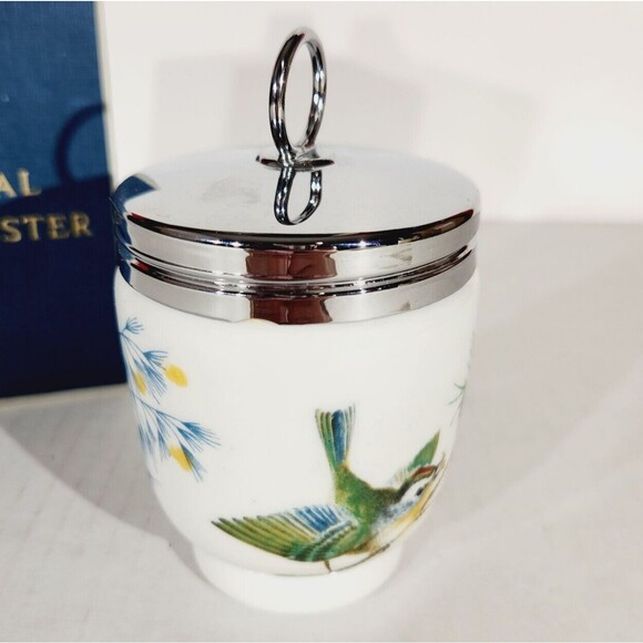 Royal Worcester Double Egg Coddler Porcelain Wren Finch Nature Woods England Vtg - Picture 7 of 12